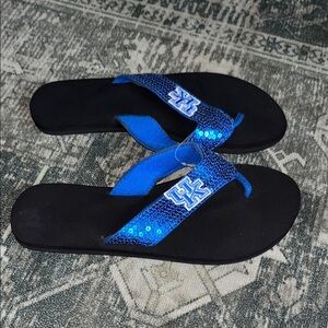 University of Kentucky UK women’s Blue Sequin Flip Flops with Logo size small